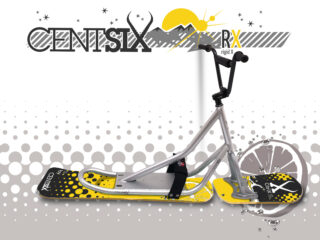 Snowscoot Centsix rigide RX silver, board Centsix Race CitriX jaune.