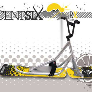 Snowscoot Centsix rigide RX silver, board Centsix Race CitriX jaune.