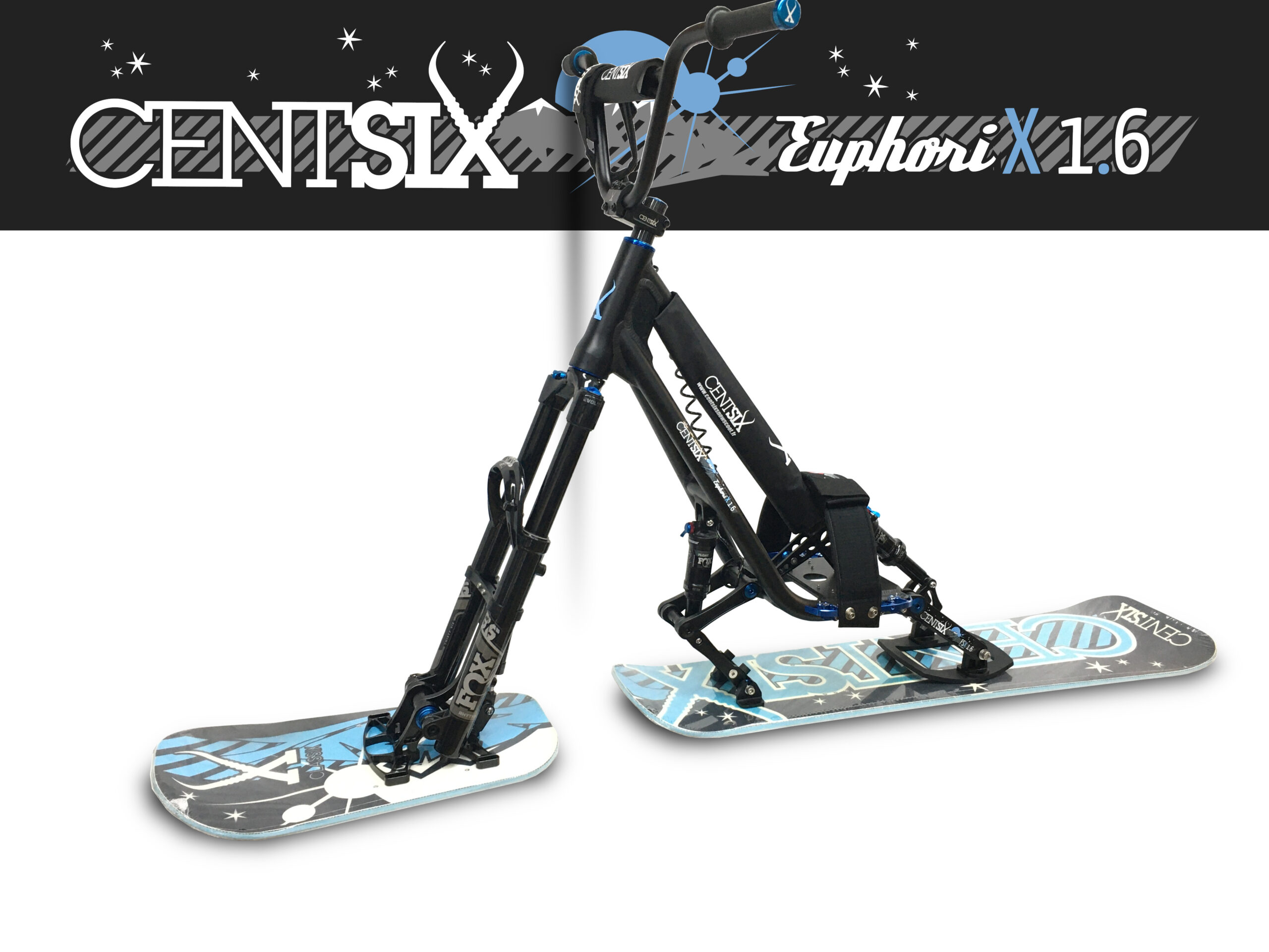 Snowscoot tout suspendu Centsix EuphoriX 1.6 noir et board Centsix ClassiX bleue.